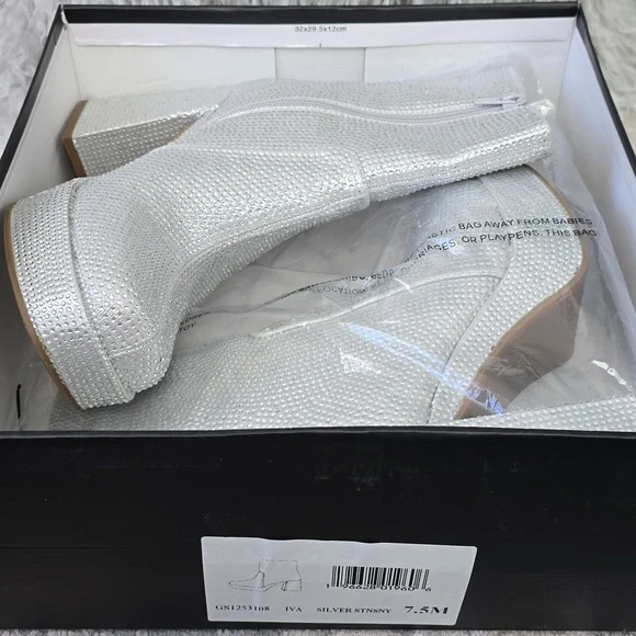 Mia Iva Silver Platform Boots | Sparkly Block Heel Ankle Boot| Size 7.5 - Picture 17 of 17